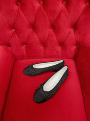 ballet flat black denim grosgrain