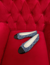 ballet flat blue black denim grosgrain
