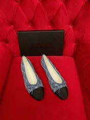 ballet flat blue black denim grosgrain