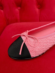 ballet flat pink black tweed grosgrain