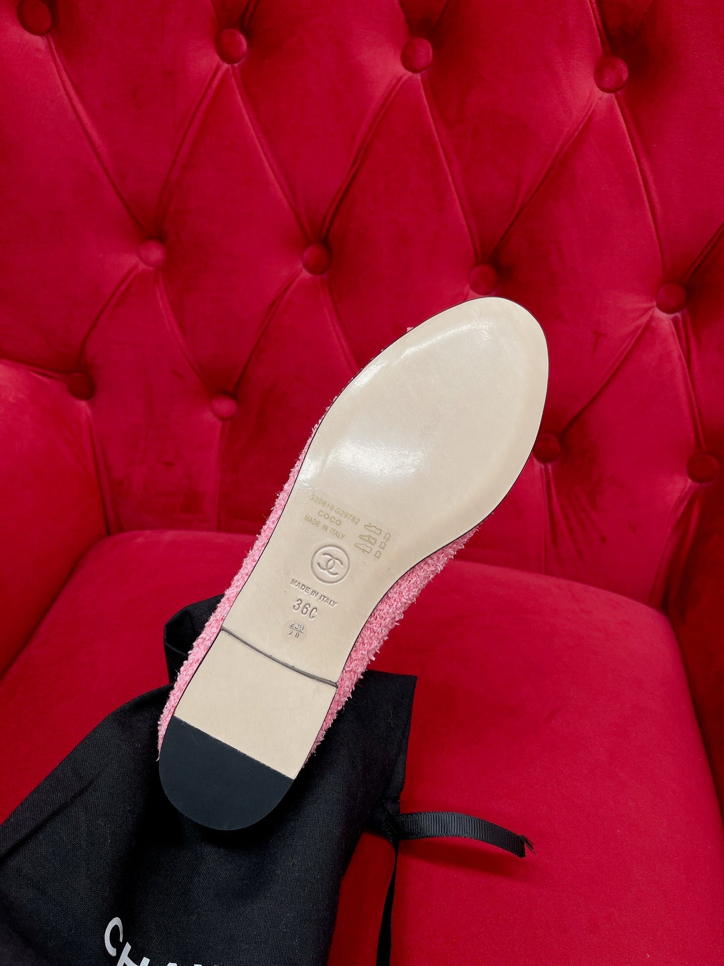 ballet flat pink black tweed grosgrain