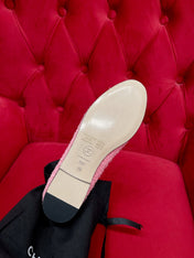 ballet flat pink black tweed grosgrain