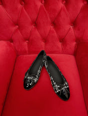 ballet flat black white tweed lambskin