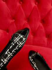 ballet flat black white tweed lambskin