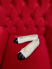 ballet flat white black tweed lambskin