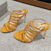 HIGH SANDAL 10 CM IN TIGER ORANGE CALFSKIN