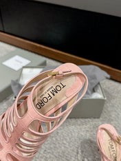 HIGH SANDAL 10 CM IN LIGHT PINK CALFSKIN