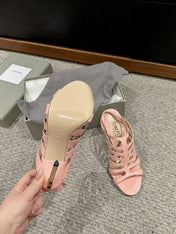 HIGH SANDAL 10 CM IN LIGHT PINK CALFSKIN