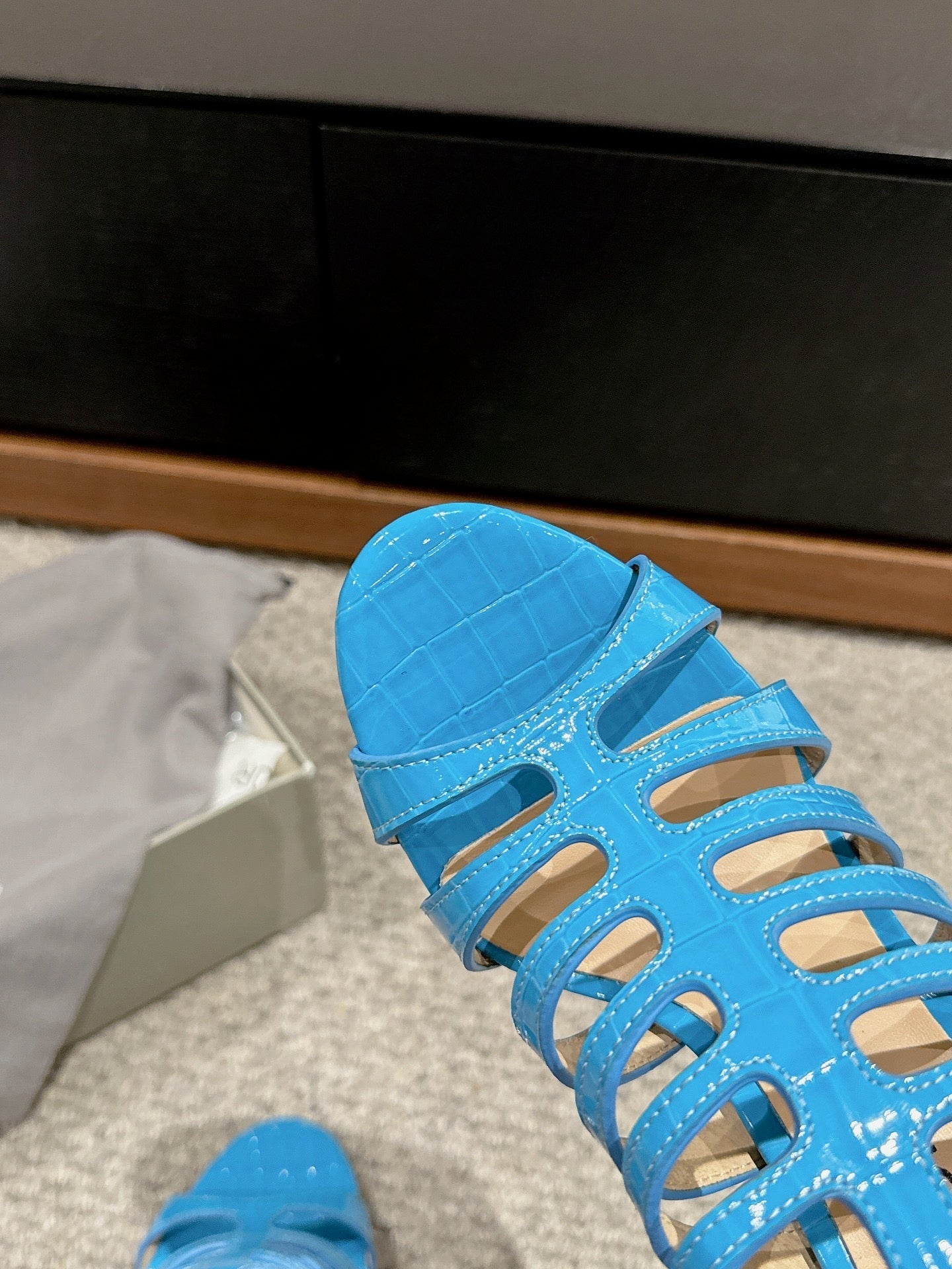 HIGH SANDAL 10 CM IN AZURE BLUE CALFSKIN