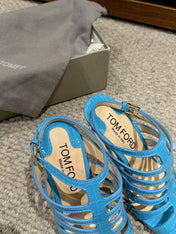 HIGH SANDAL 10 CM IN AZURE BLUE CALFSKIN