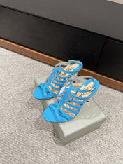 HIGH SANDAL 10 CM IN AZURE BLUE CALFSKIN