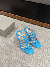 HIGH SANDAL 10 CM IN AZURE BLUE CALFSKIN