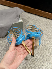 HIGH SANDAL 10 CM IN AZURE BLUE CALFSKIN