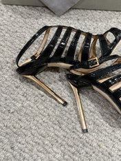 HIGH SANDAL 10 CM IN BLACK CALFSKIN