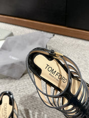 HIGH SANDAL 10 CM IN BLACK CALFSKIN