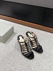 HIGH SANDAL 10 CM IN BLACK CALFSKIN