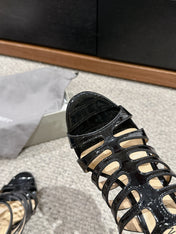 HIGH SANDAL 10 CM IN BLACK CALFSKIN