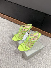 HIGH SANDAL 10 CM IN PEAR GREEN CALFSKIN