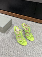 HIGH SANDAL 10 CM IN PEAR GREEN CALFSKIN