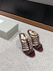 HIGH SANDAL 10 CM IN MAHOGANY RED CALFSKIN