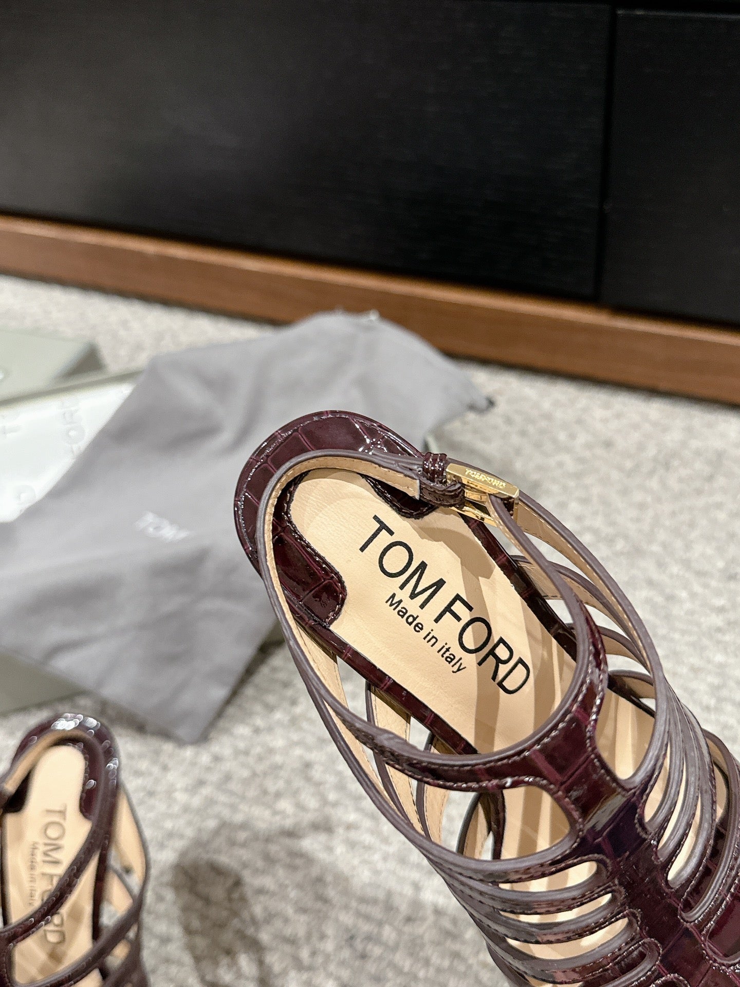 HIGH SANDAL 10 CM IN MAHOGANY RED CALFSKIN