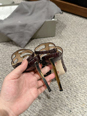 HIGH SANDAL 10 CM IN MAHOGANY RED CALFSKIN