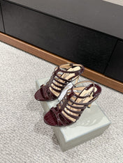 HIGH SANDAL 10 CM IN MAHOGANY RED CALFSKIN