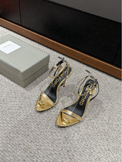 PADLOCK POINTY NAKED SANDAL 85 MM IN GOLD CALFSKIN