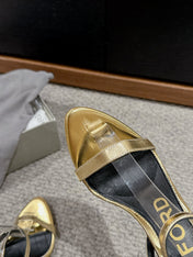 PADLOCK POINTY NAKED SANDAL 85 MM IN GOLD CALFSKIN