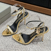 PADLOCK POINTY NAKED SANDAL 85 MM IN GOLD CALFSKIN