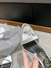 PADLOCK POINTY NAKED SANDAL 85 MM IN SILVER CALFSKIN