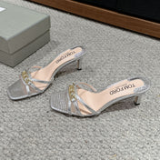 WHITNEY HIGH 6 CM MULE IN SILVER CROCODILE LEATHER