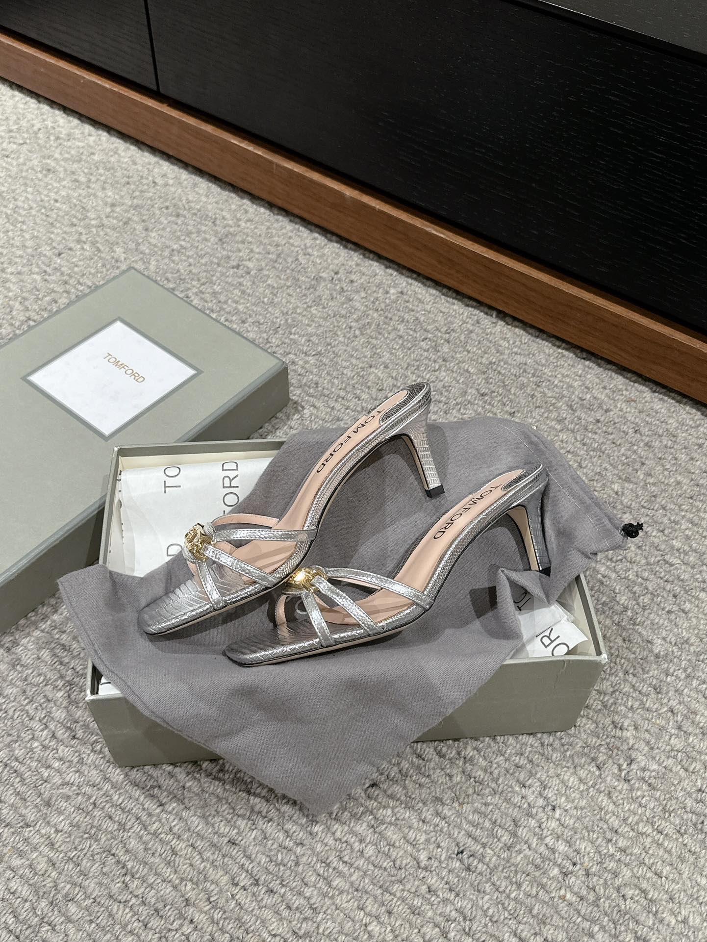 WHITNEY HIGH 6 CM MULE IN SILVER CROCODILE LEATHER