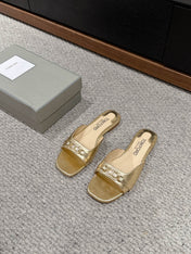 WHITNEY SLIDE IN GOLD CROCODILE LEATHER