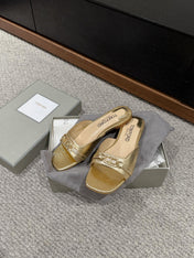 WHITNEY SLIDE IN GOLD CROCODILE LEATHER