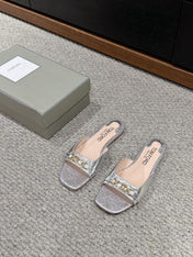 WHITNEY SLIDE IN SILVER CROCODILE LEATHER