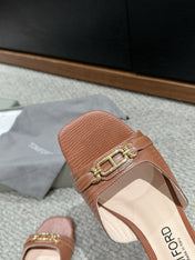 WHITNEY SLIDE IN RED BROWN CROCODILE LEATHER