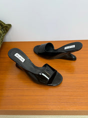 ALAIA WEDGE SANDALS 25S IN BLACK LAMBSKIN