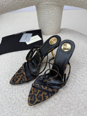 YSL 25S STRAPPY HIGH-HEEL SANDALS 95 MM IN LEOPARD PRINT LAMBSKIN