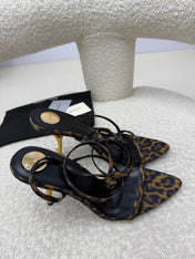 YSL 25S STRAPPY HIGH-HEEL SANDALS 95 MM IN LEOPARD PRINT LAMBSKIN