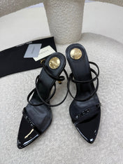 YSL 25S STRAPPY HIGH-HEEL SANDALS 95 MM IN BLACK SHINY LAMBSKIN