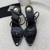 YSL 25S STRAPPY HIGH-HEEL SANDALS 95 MM IN BLACK SHINY LAMBSKIN