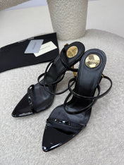 YSL 25S STRAPPY HIGH-HEEL SANDALS 95 MM IN BLACK SHINY LAMBSKIN