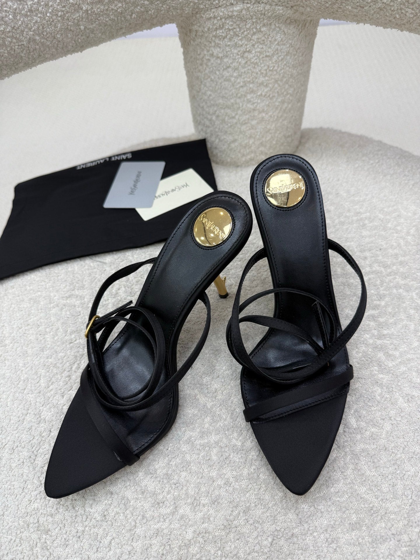 YSL 25S STRAPPY HIGH-HEEL SANDALS 95 MM IN BLACK LAMBSKIN