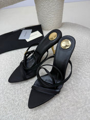 YSL 25S STRAPPY HIGH-HEEL SANDALS 95 MM IN BLACK LAMBSKIN
