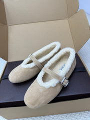 ALAIA 25S SHEARLING BALLET FLATS IN DARK BEIGE SUEDE