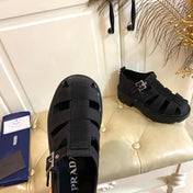 PRADA 26S BUCKLE FISHERMAN SANDALS CHUNKY SOLE IN BLACK CANVAS