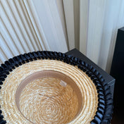 CHANEL 26S BOATER STRAW HAT WITH BLACK CC LOGO 337952