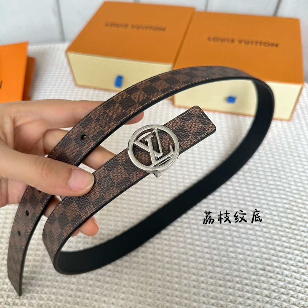 LV CIRCLE 25MM REVERSIBLE BELT IN BROWN DAMIER CALFSKIN SILVER HARDWARE