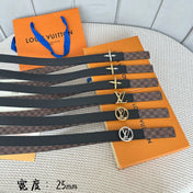 LV FLOWERGRAM 25 MM REVERSIBLE BELT IN BROWN DAMIER CALFSKIN GOLD MIX SILVER HARDWARE